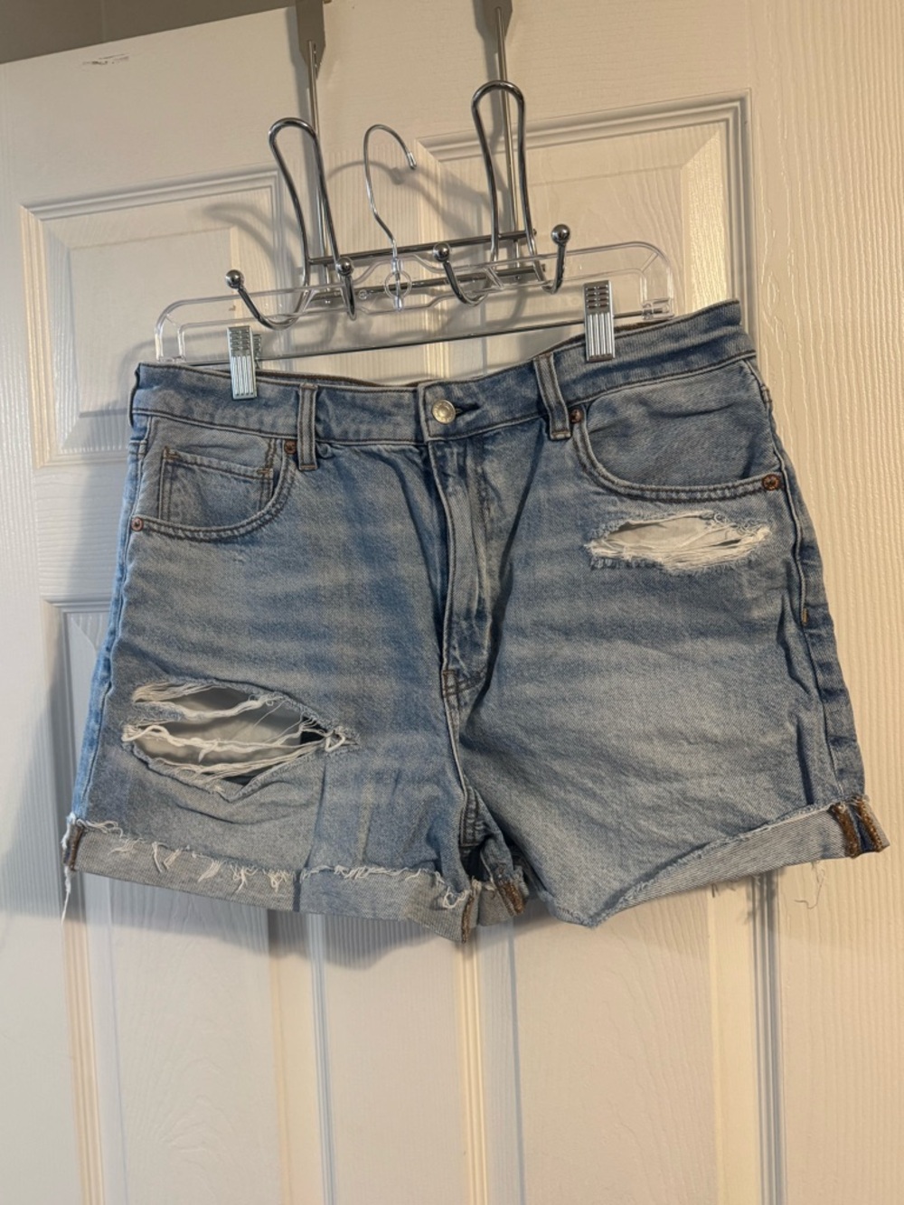 American Eagle Outfitters Light Blue Distressed Denim Shorts